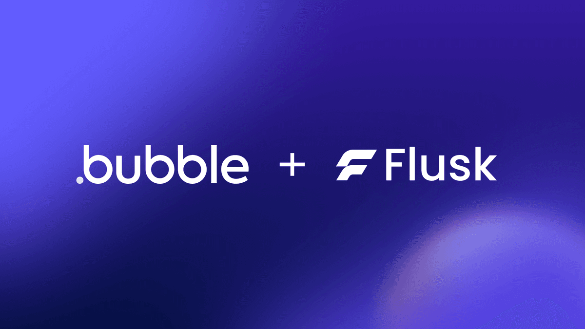 Banner showing the Bubble and Flusk logos joined by a plus sign