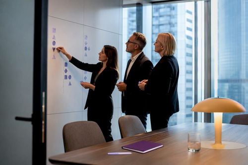 Executives mapping AI opportunities with consultant